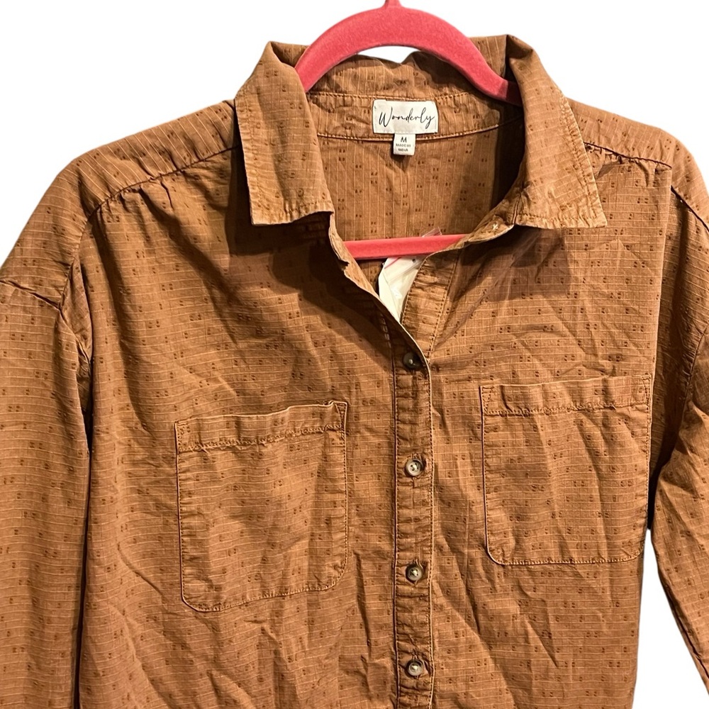 Wonderfuly Light Brown Button Down Blouse Dress with Ruffle - Picture 5 of 11